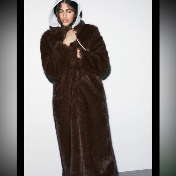 Zara Dark Brown Extra Long Faux Fur Jacket - Picture 5 of 10